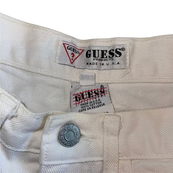 Guess Vintage 1990's White Raw Hem Distressed Frayed High Rise Mom Shorts 27 - Picture 8 of 9